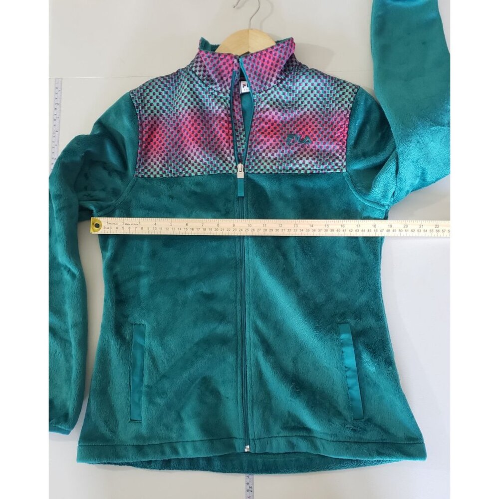 Fila Sport Womens Vintage 90s Teal Fleece Jacket Full Zip Athleisure Comfy‎ Soft - Picture 4 of 7